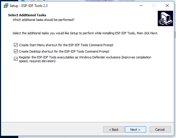 windows esp32 idf tool select install shortcut