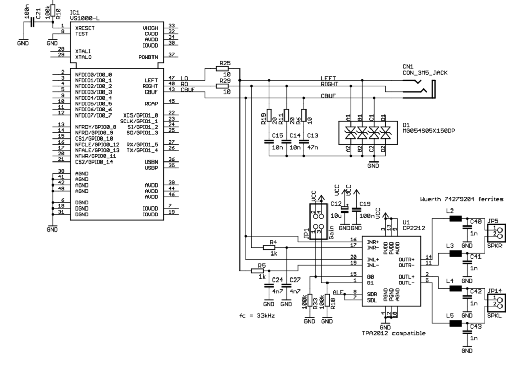 VS1000 line out and audio amplifier schematic