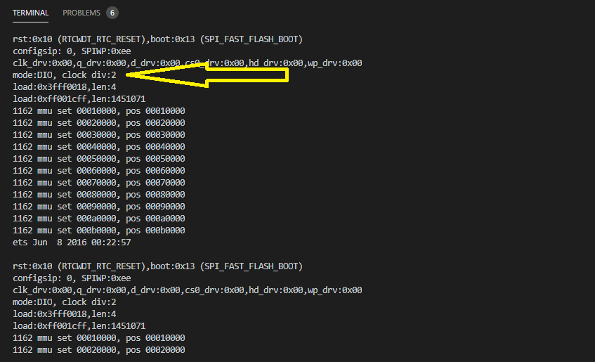 1162 mmu set 00010000, pos 00010000 boot loop esp32 solution