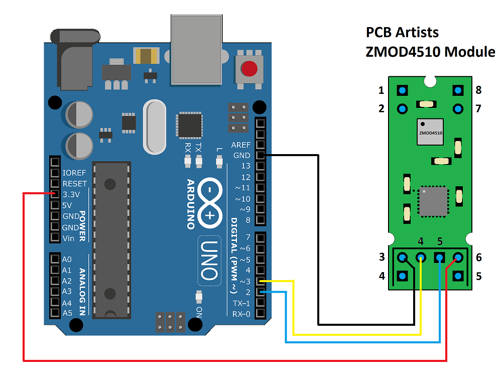zmod4510 arduino uart interface connection diagram