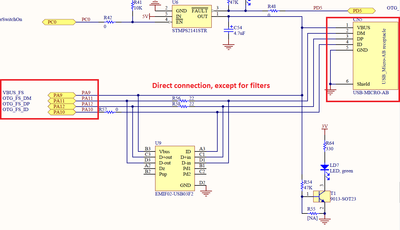 STM32 USB device schematics STM32 discovery