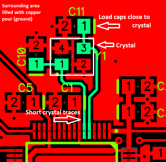 crystal RP2040 PCB layout