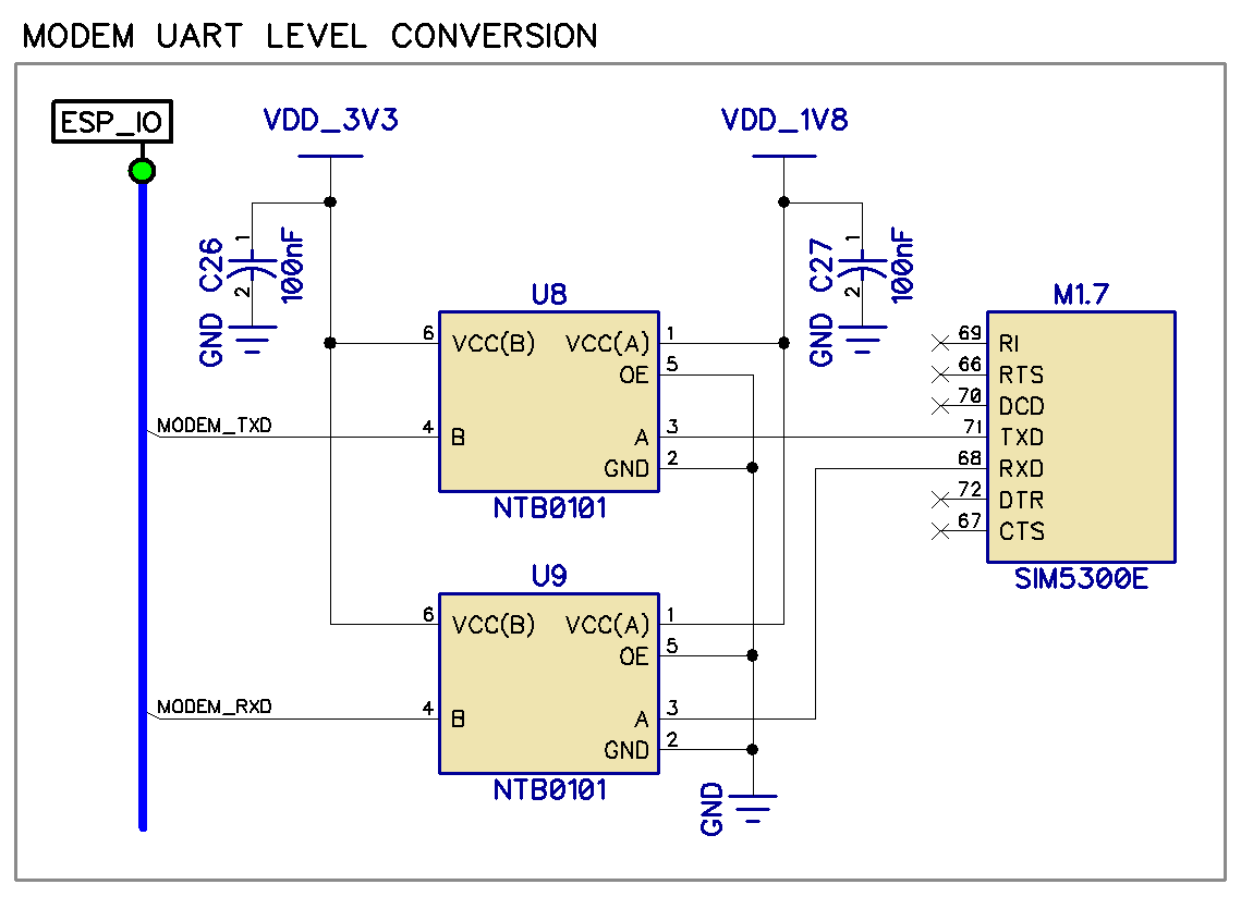 esp32 modem uart level converter schematic