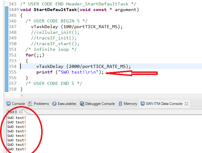 debug printf stm32 swo output terminal example