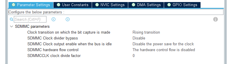 stm32 sdmmc clock settings tested