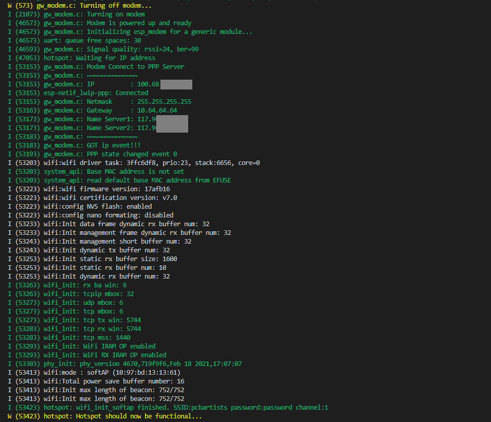 esp32 4g hotspot debug log