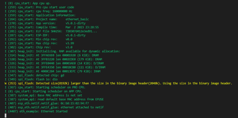 esp32 ethernet example debug log