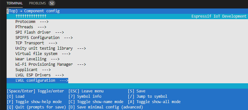 lvgl with esp32 options in menuconfig