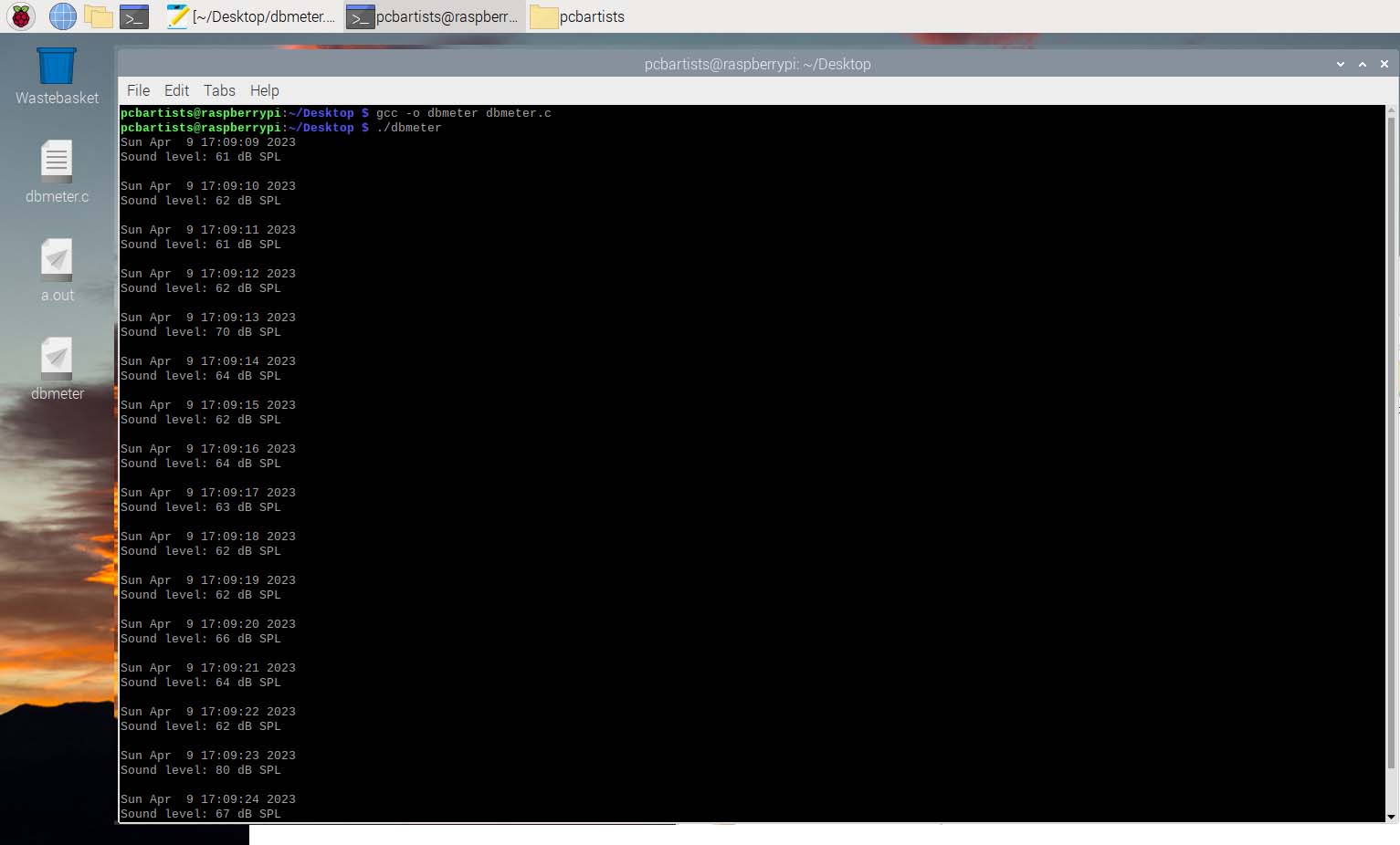 sound level decibel readings on raspberry pi terminal